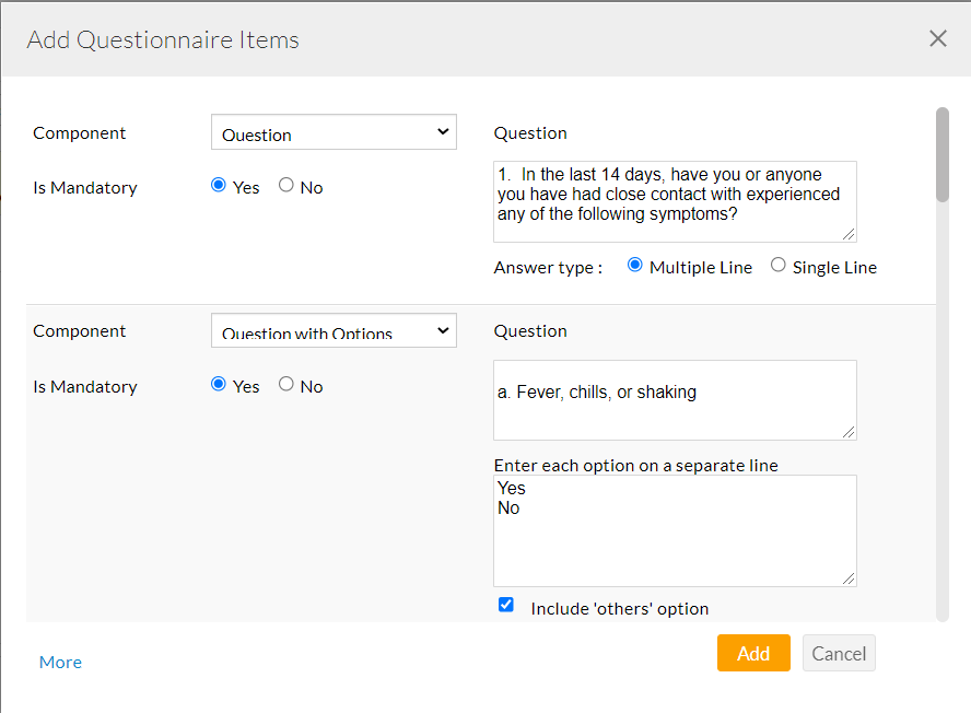 Add Questionnaire Items