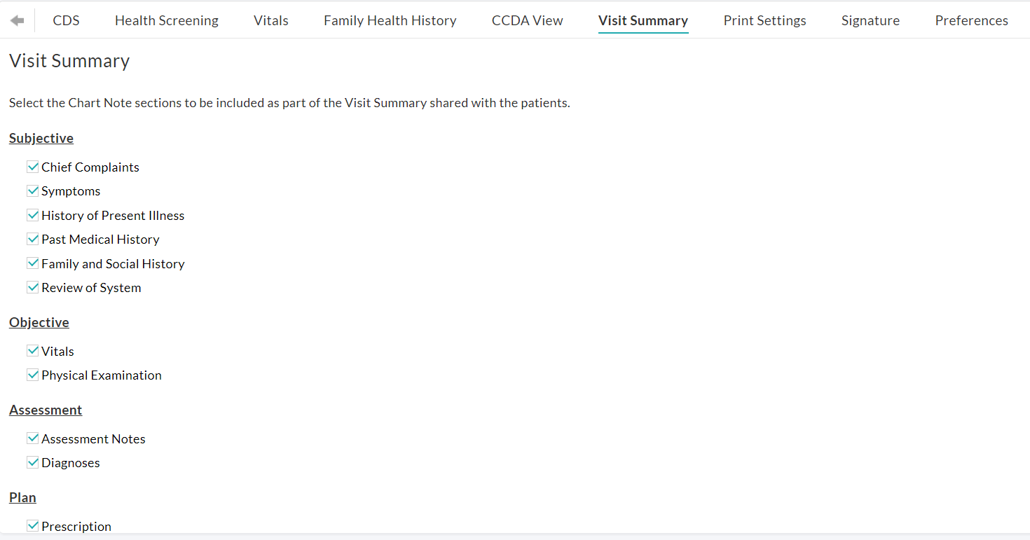 Configure Visit Summary Sections