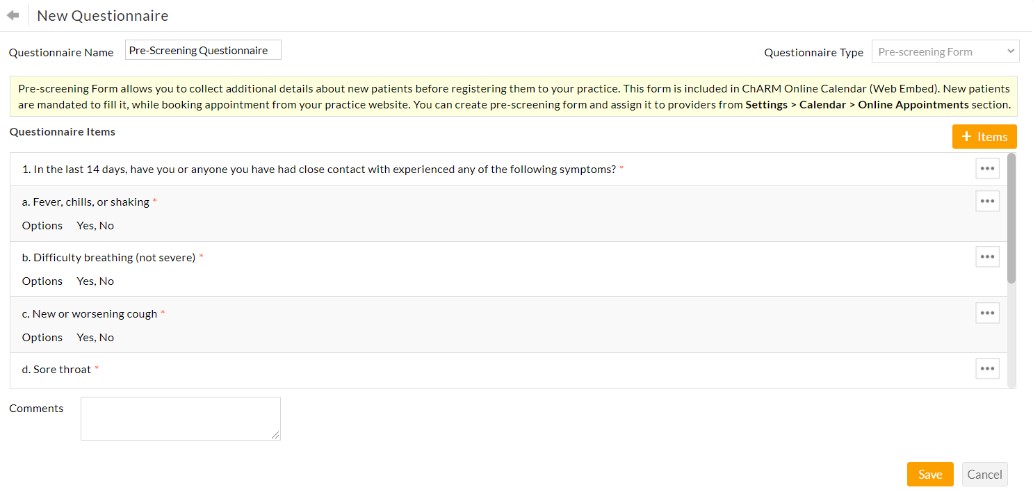 New Questionnaire View