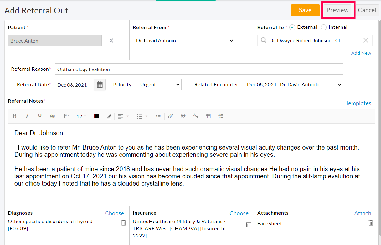 Preview Referral Out