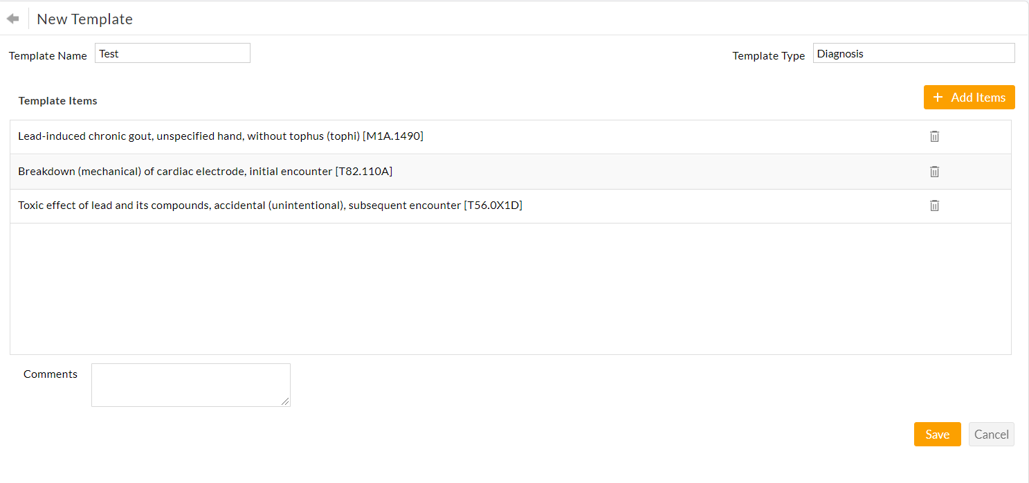Save Diagnosis Template