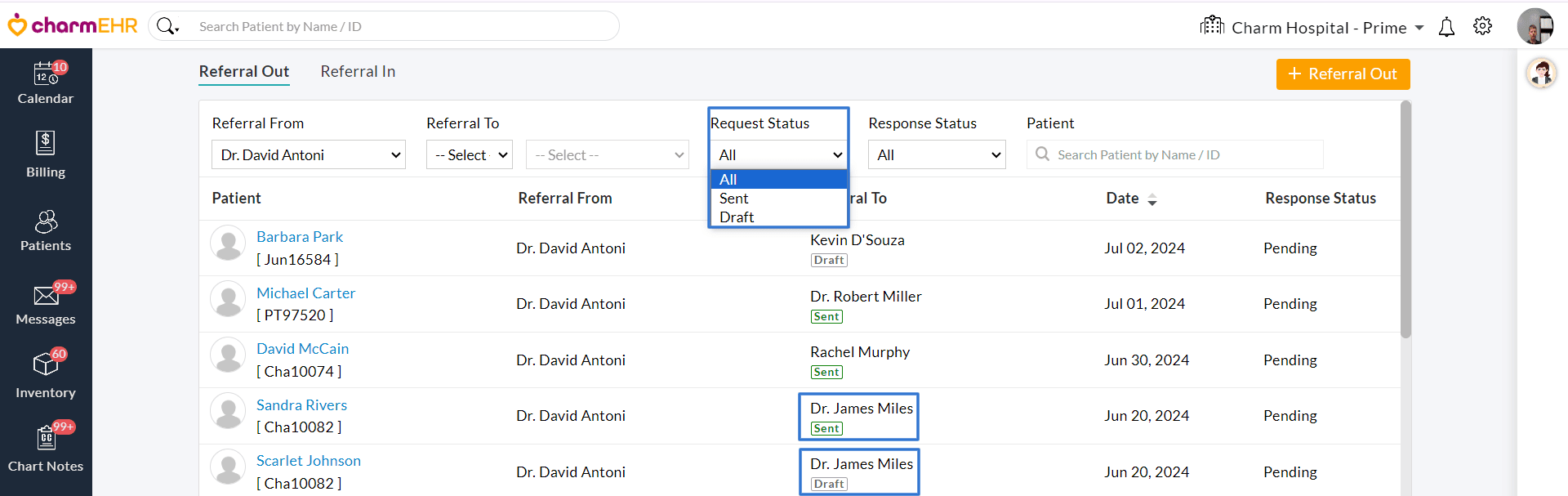 Sent Draft Referral Out