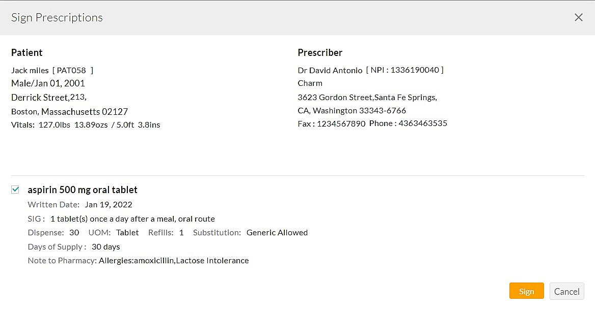 Sign Prescription