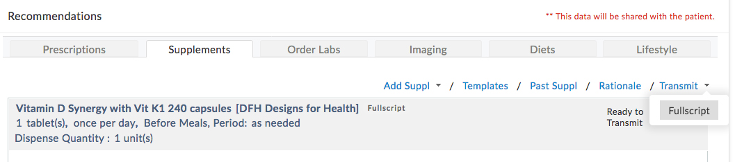 Transmit to Fullscript Option