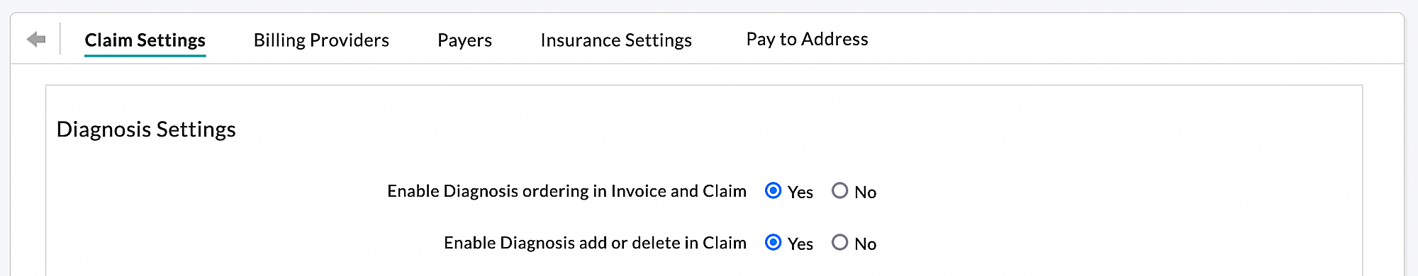 Billing Claim Settings
