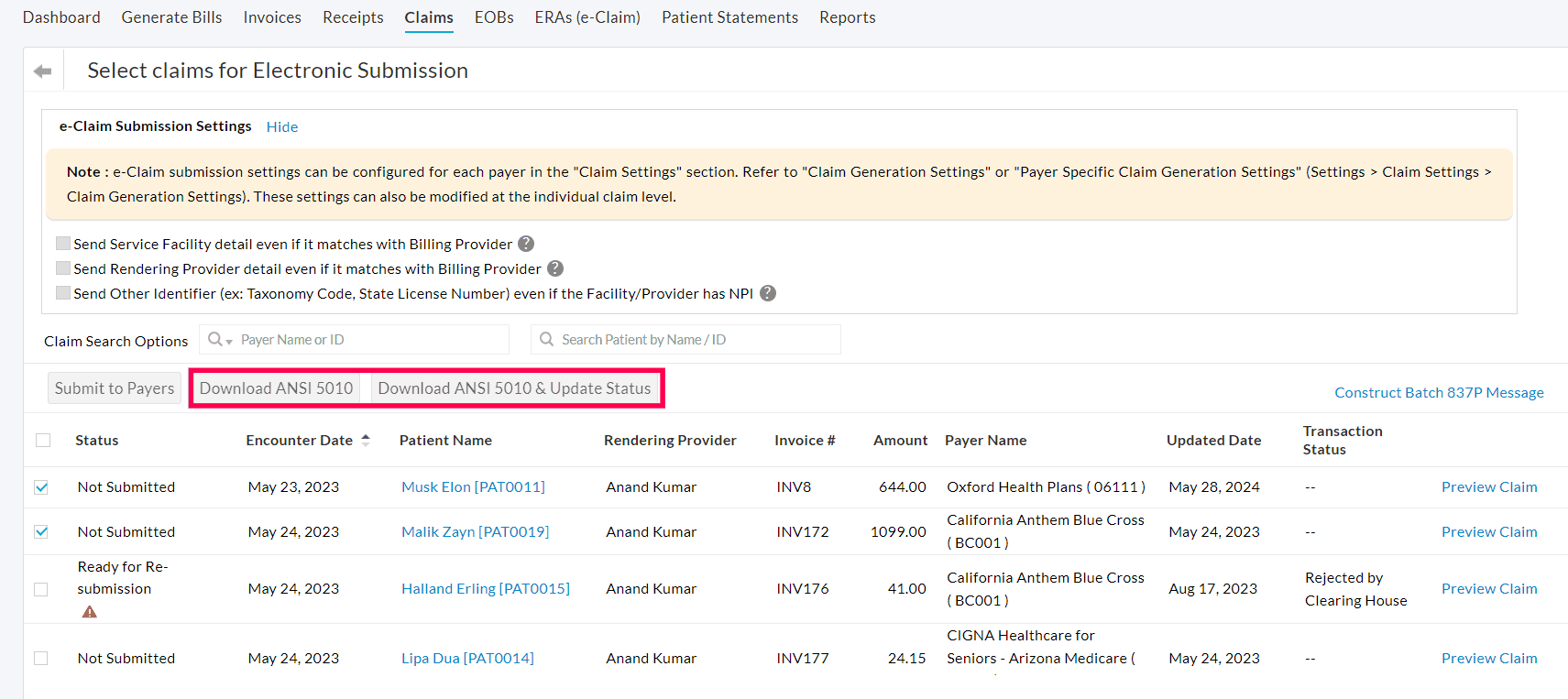 Download Claim ANSI 837P Files