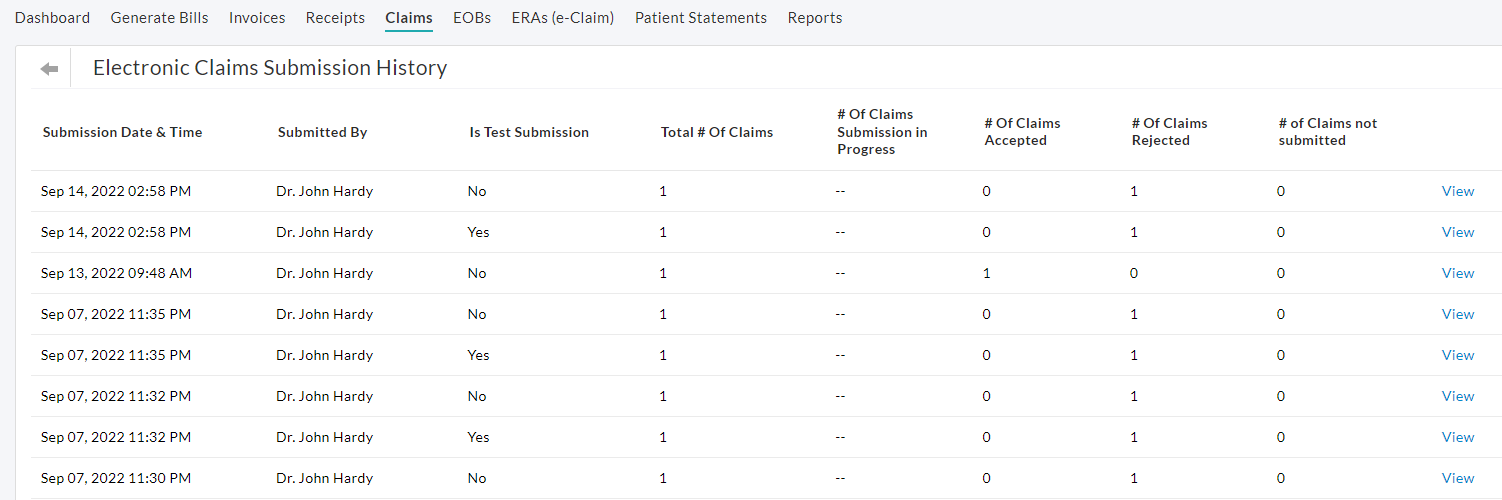 eClaim Submission History