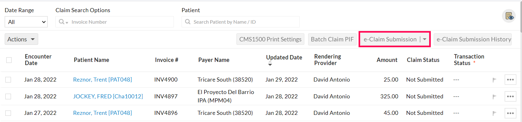 eClaim Submission Option