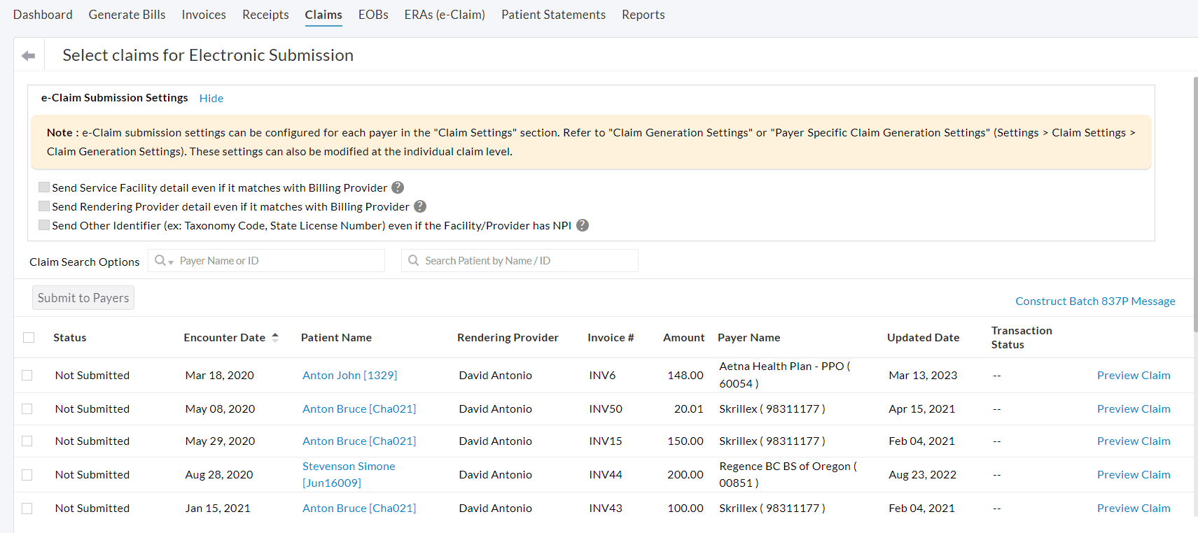 eClaim Submission View
