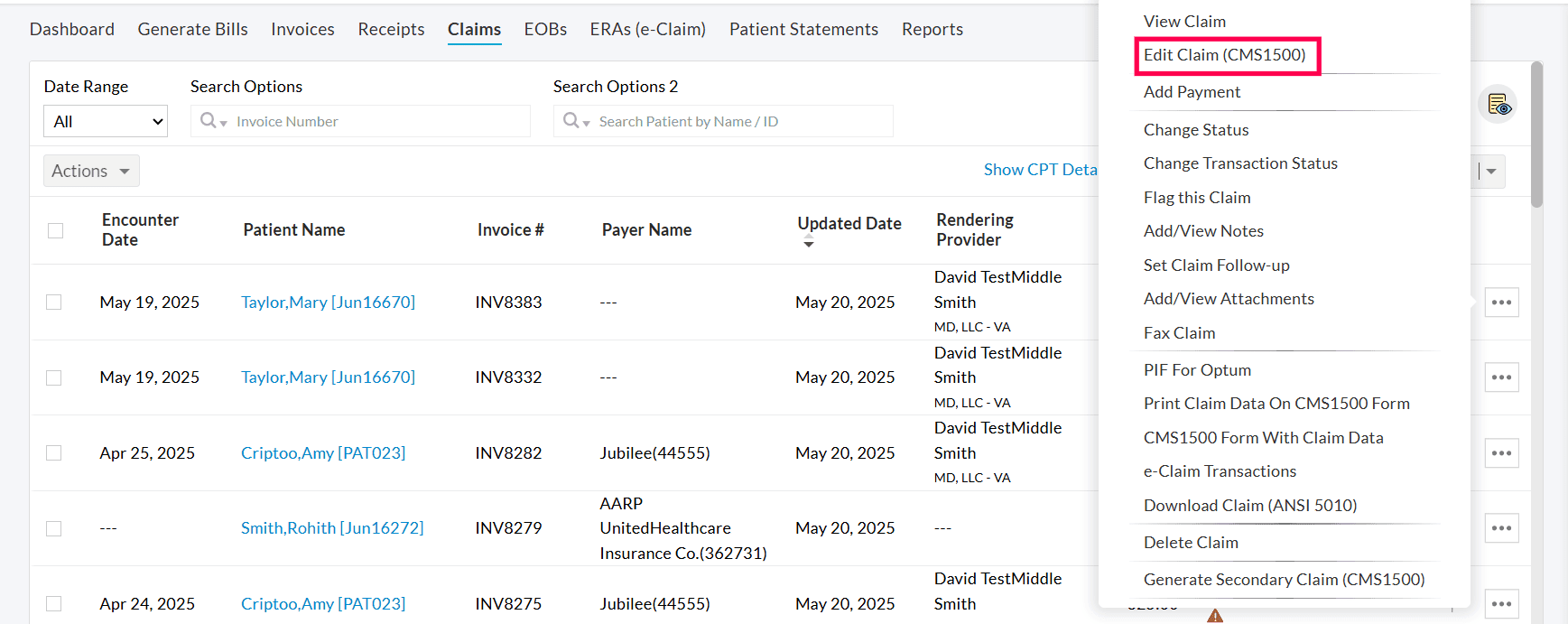 Edit Claim (CMS1500)