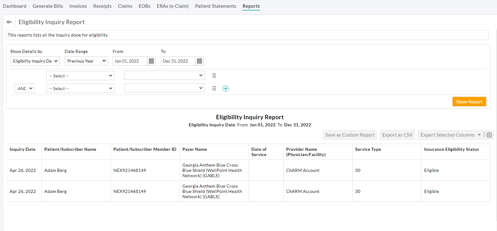 Eligibility Inquiry Report