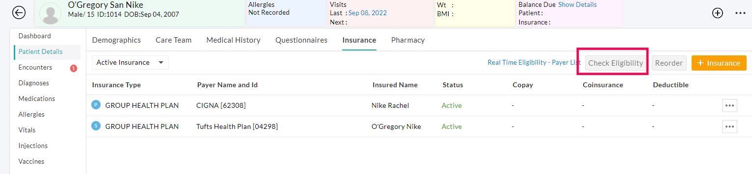 Insurance Eligibility Check