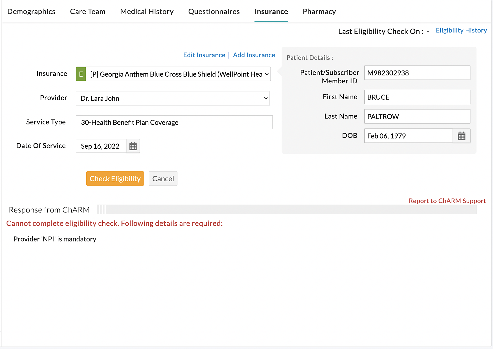 Insurance Eligibility Response