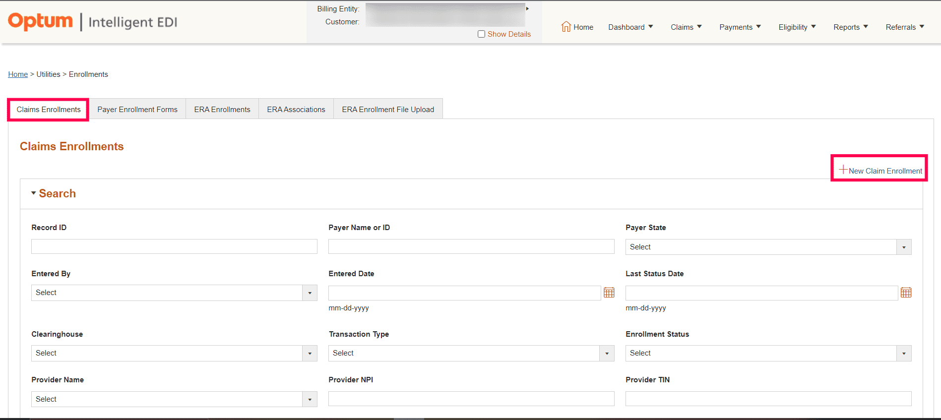 New Claim Enrollment