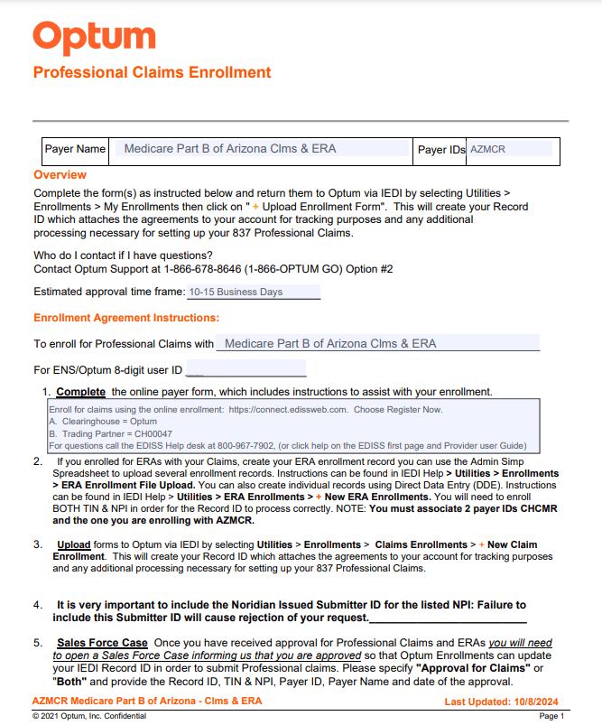 Optum Form Enrollment Agreement Instructions