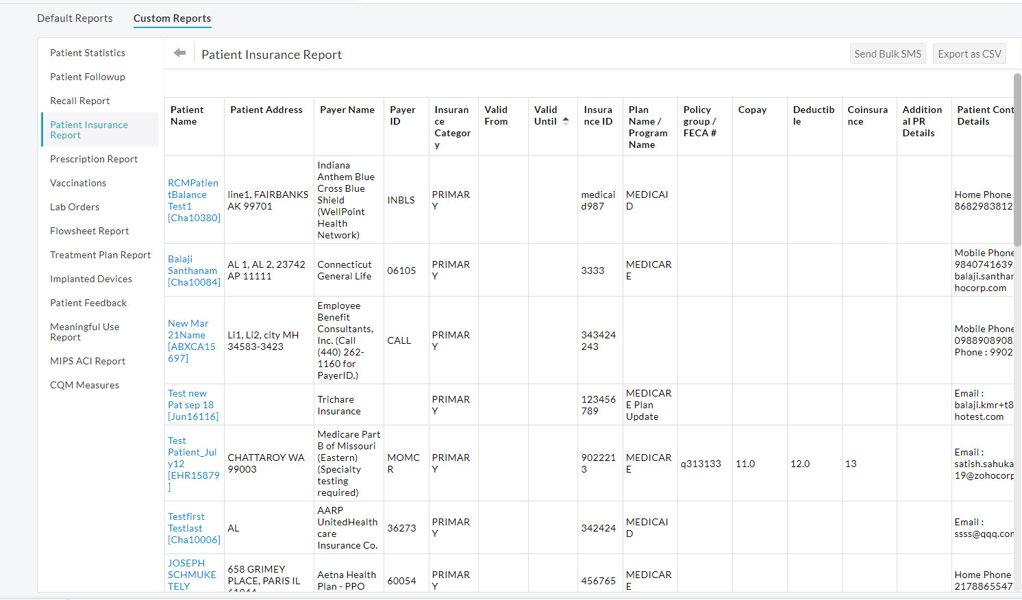 Patient Insurance Report