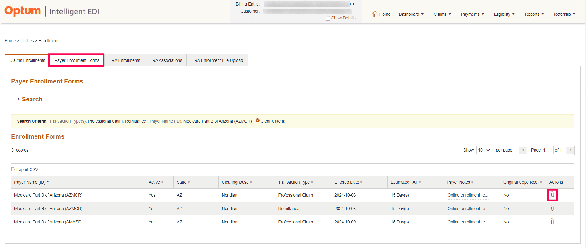 Payer Enrollment Forms Attachment Icon