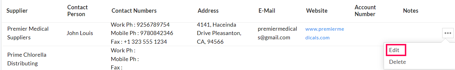 Edit Supplier