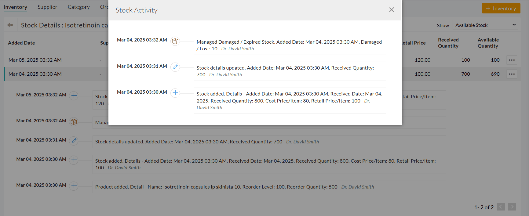 Records of Stock Activity