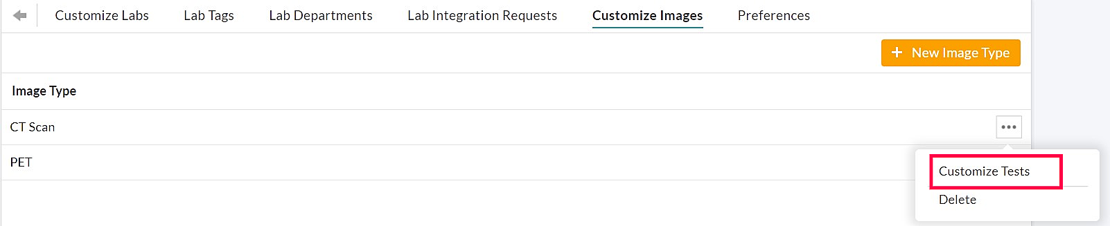 Customize Tests Option