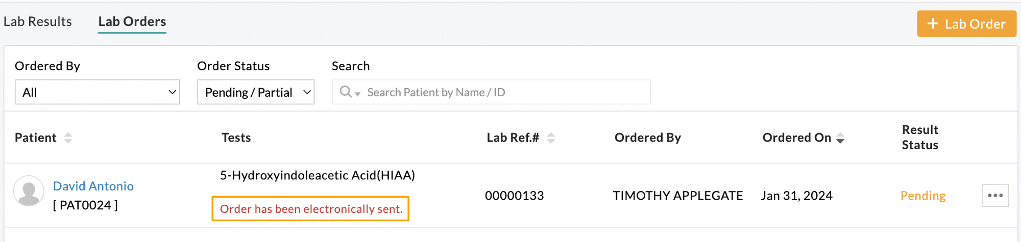 Order has been electronically sent