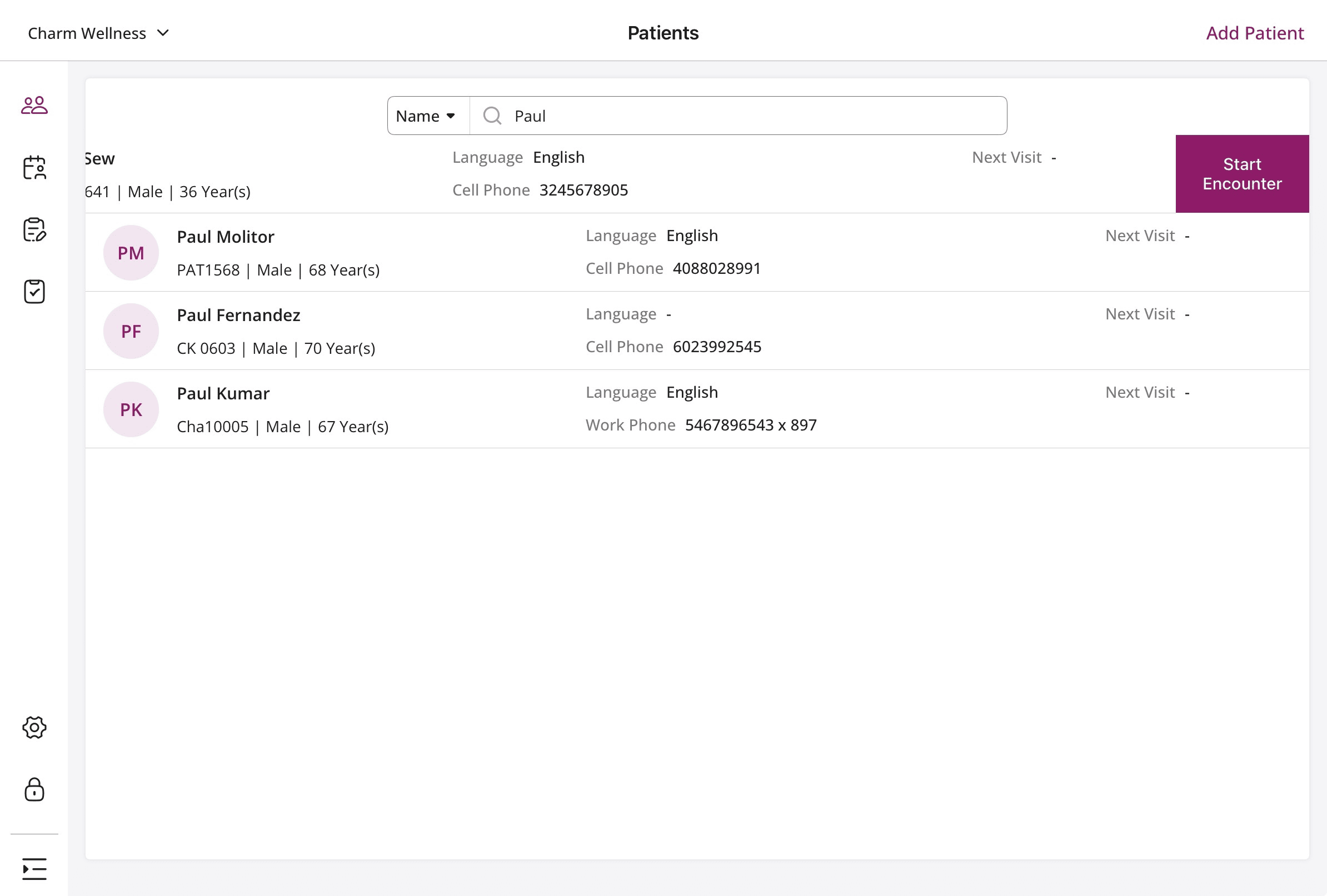 Start Encounter from Patient Search