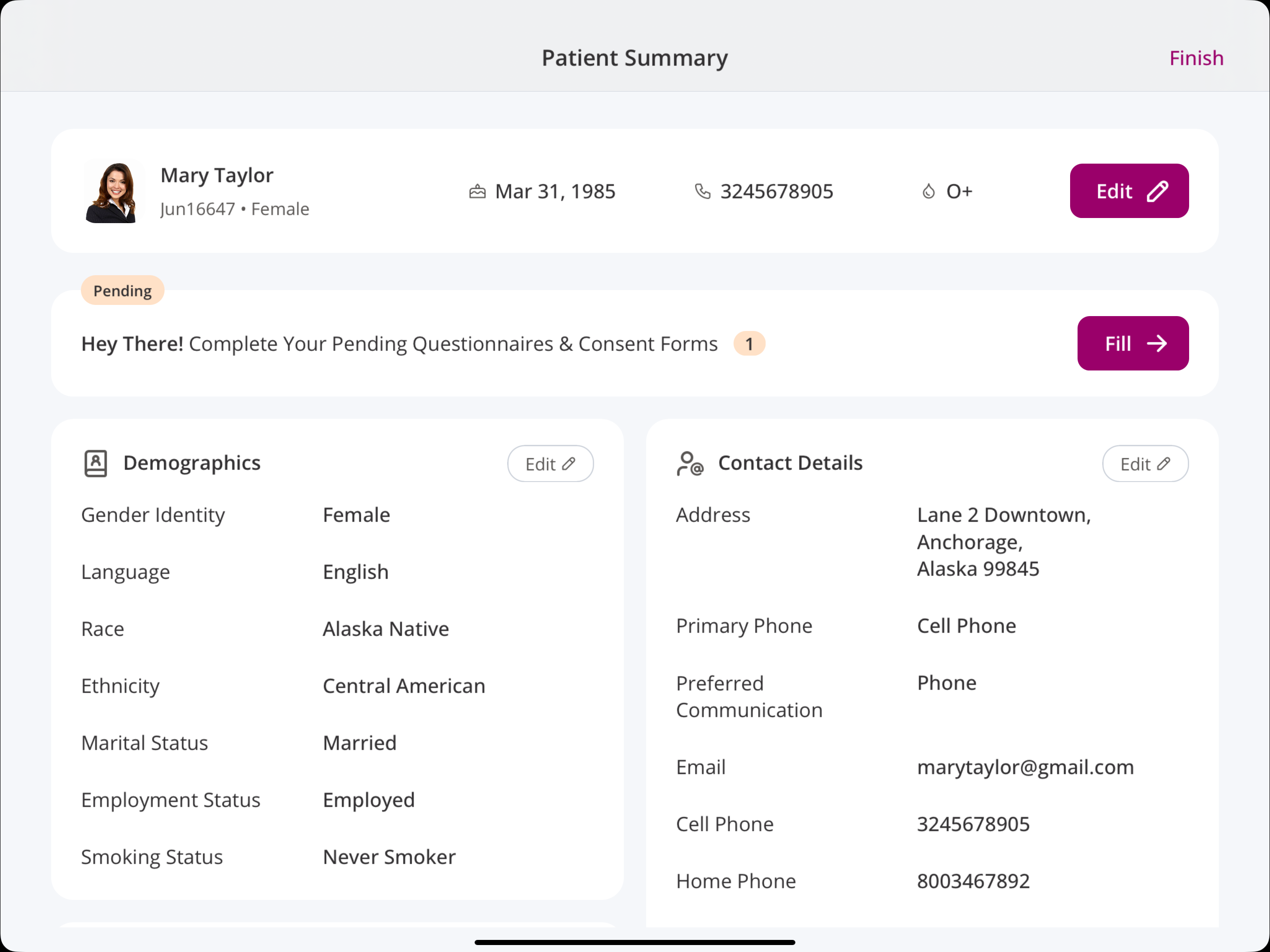 Kiosk Patient Summary Edit Option