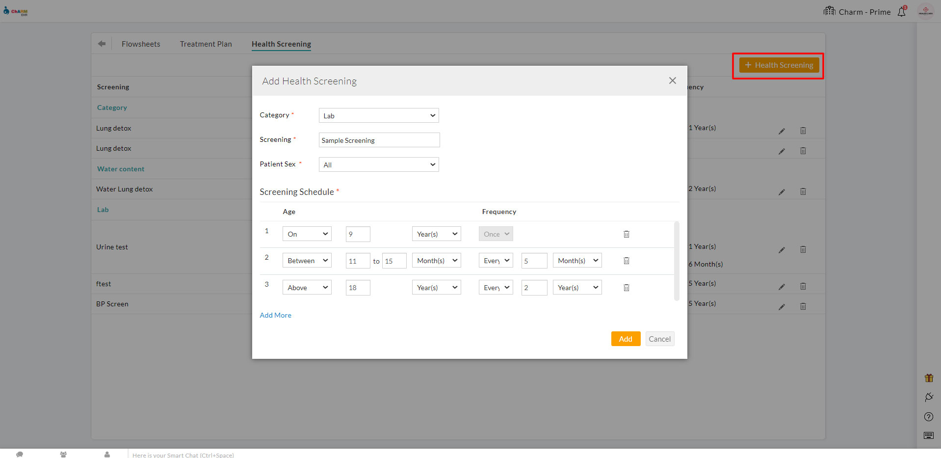 Add Health Screening