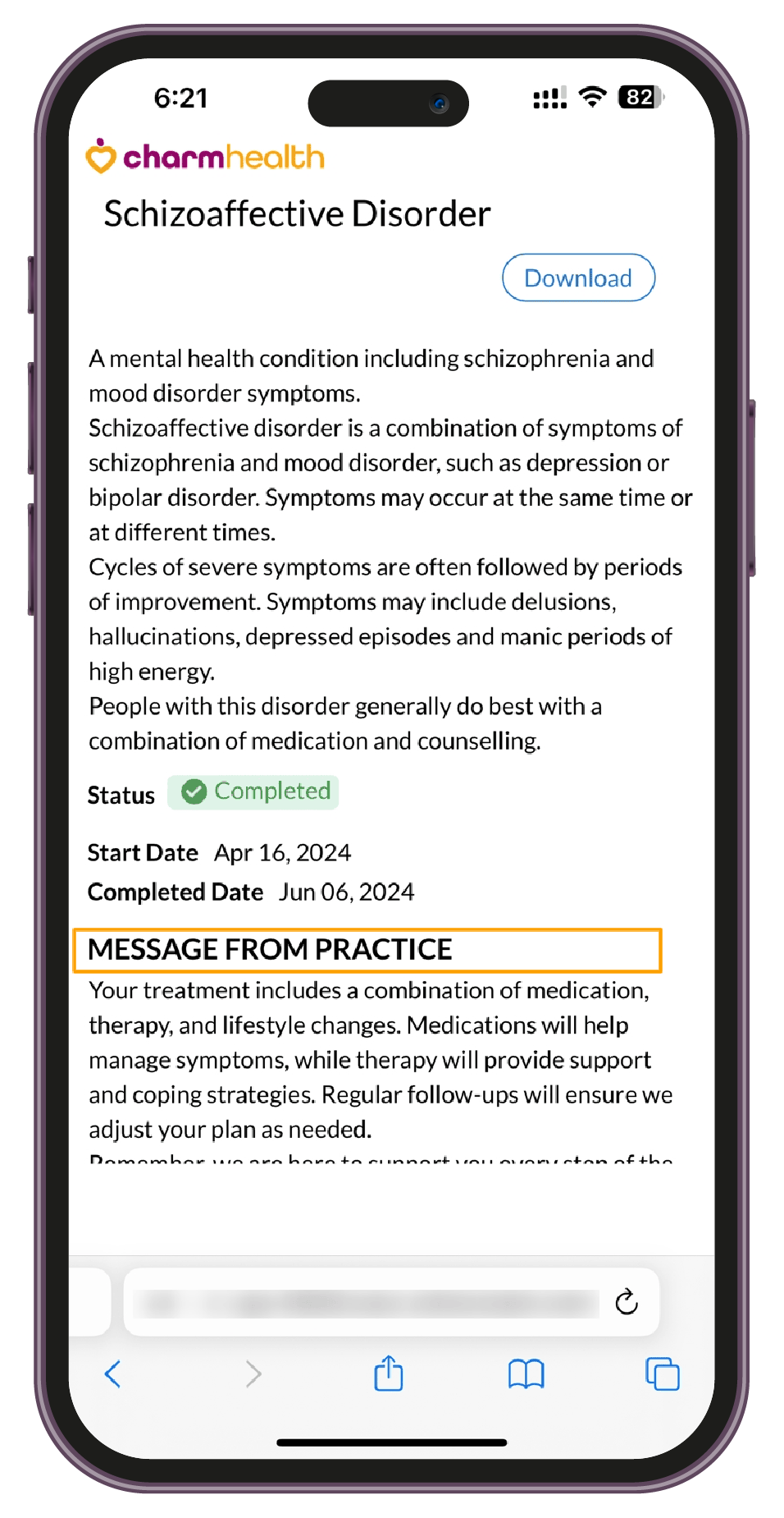 Treatment Plan Access Message