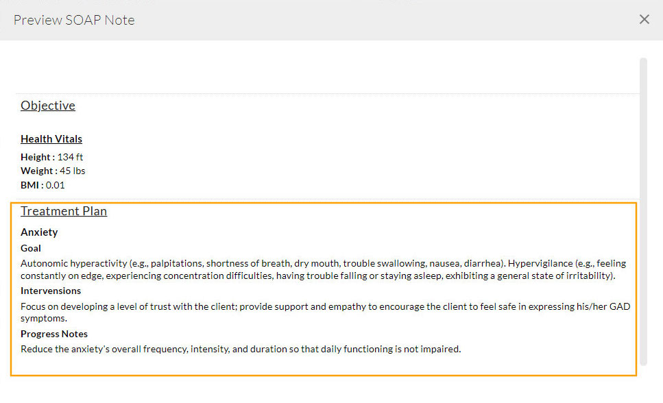 Treatment Plan in Chart Note