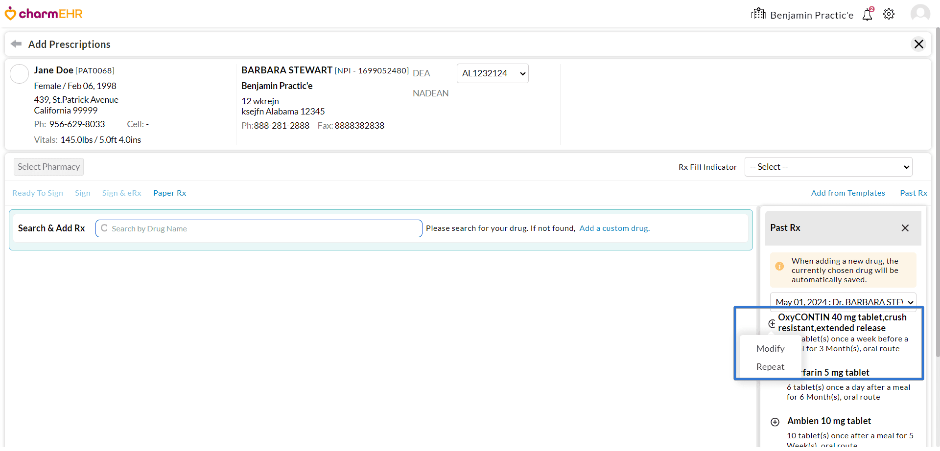 Add Drug from Past Rx
