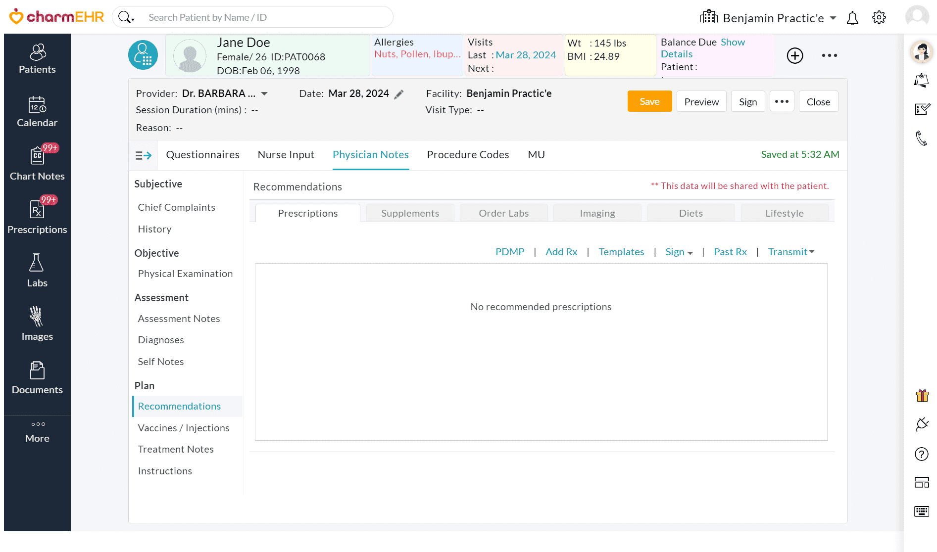 Add Prescription from Templates
