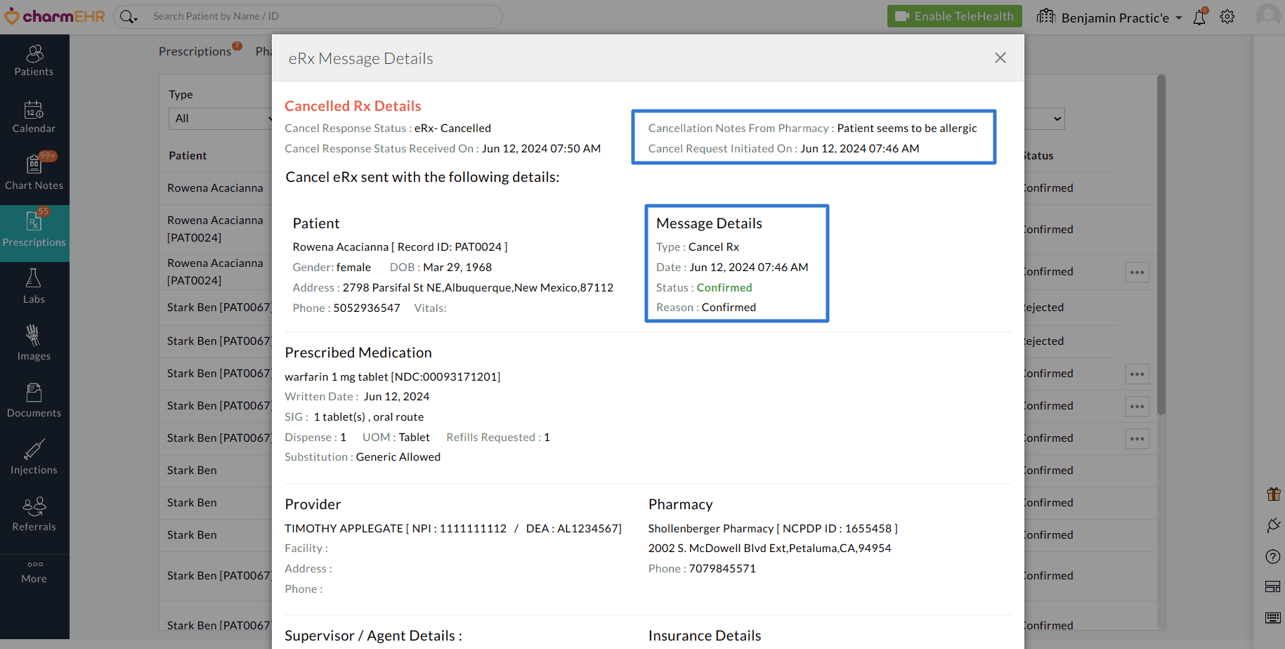 Cancelled Rx Details