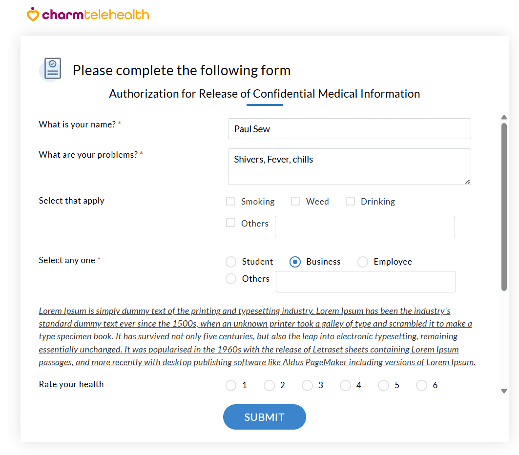 Consent form for TeleHealth
