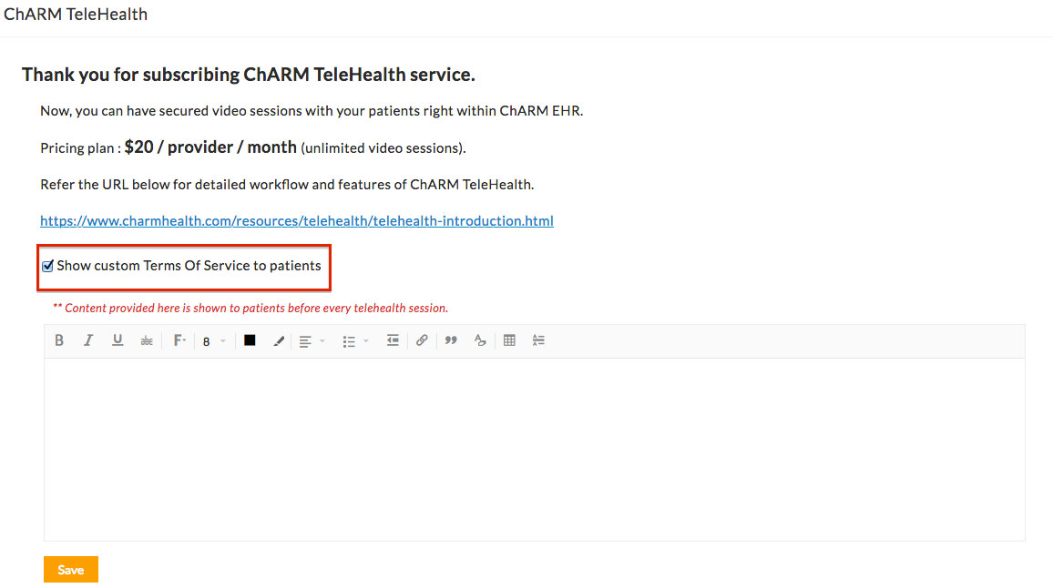 TeleHealth Custom Terms of Service