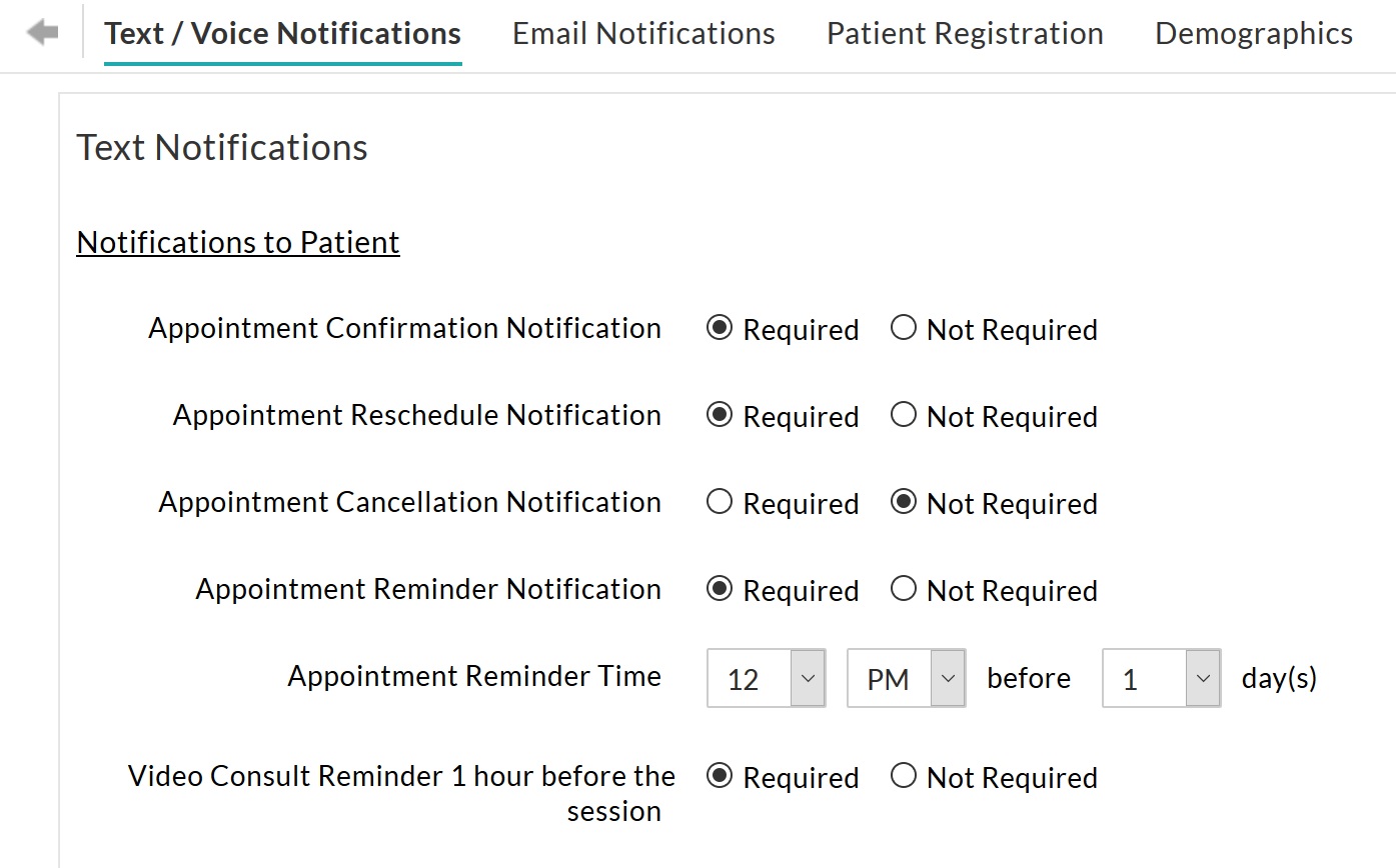 SMS/Text Notifications to Patient