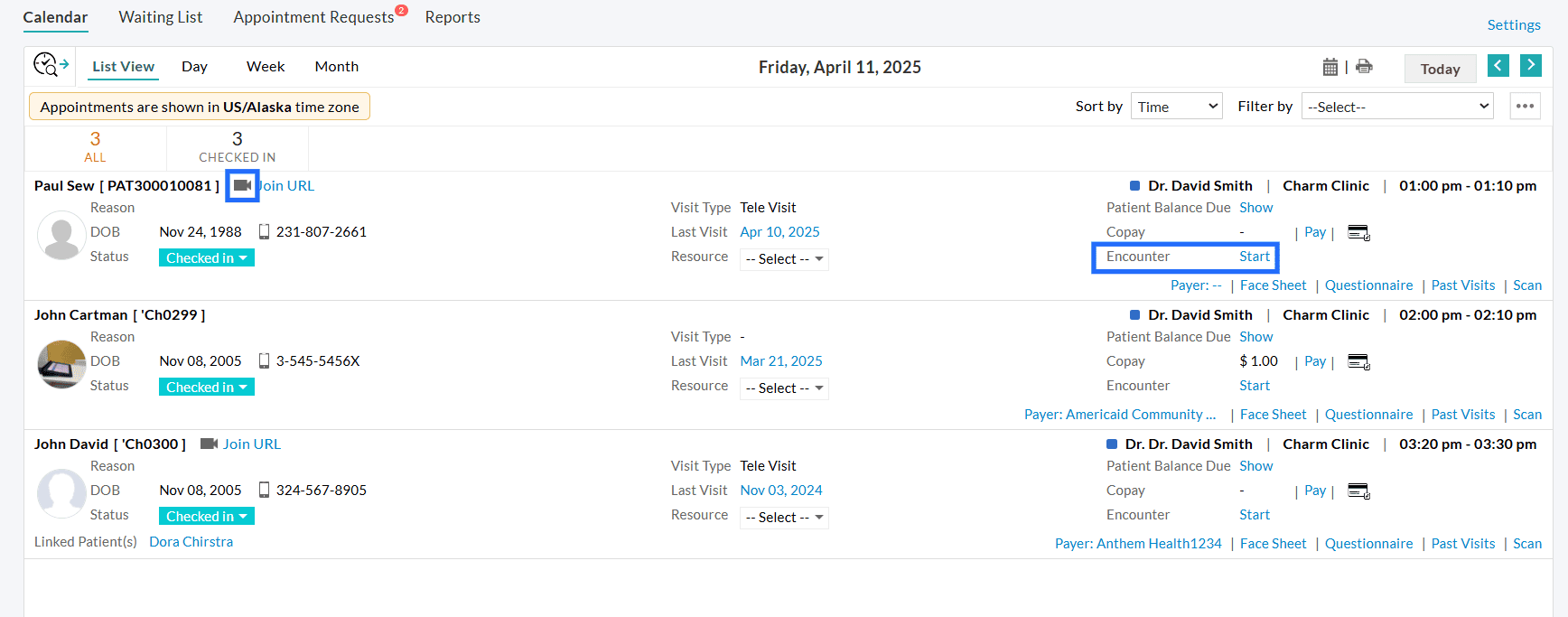 Video Appointment List