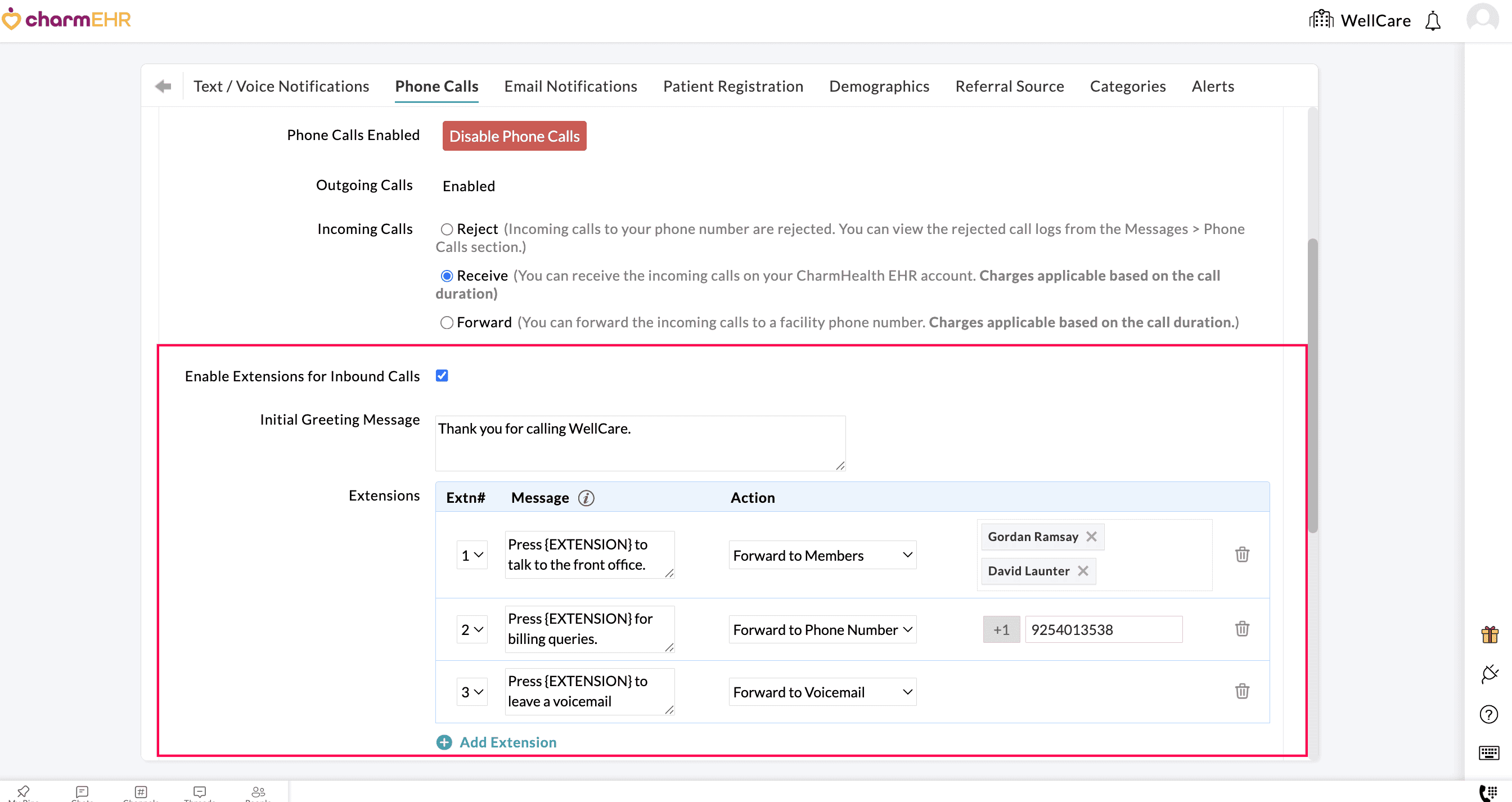 Enable Extensions for Incoming Phone Calls