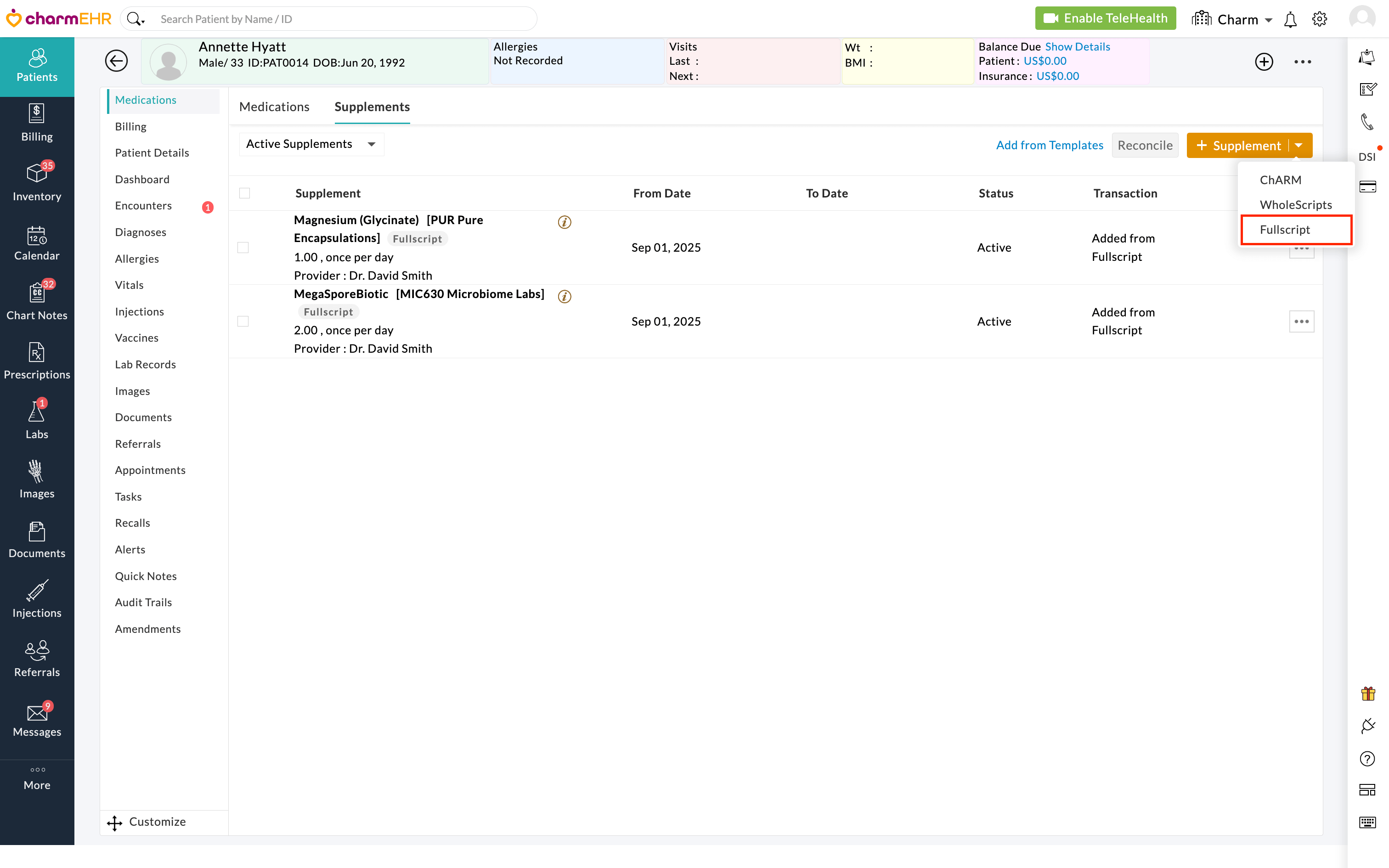 Patient Dashboard FullScript