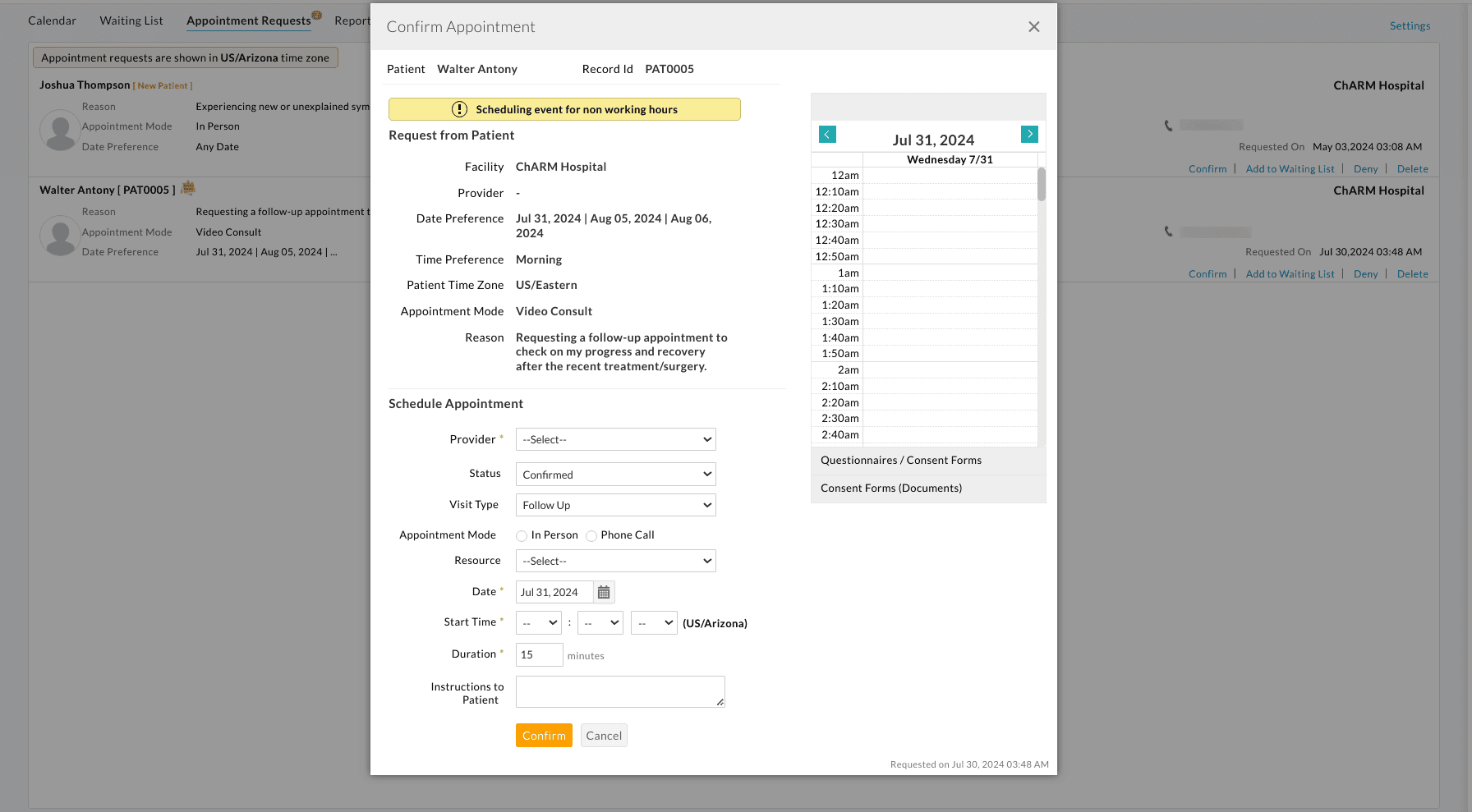 Assign Provider and Confirm Appointment