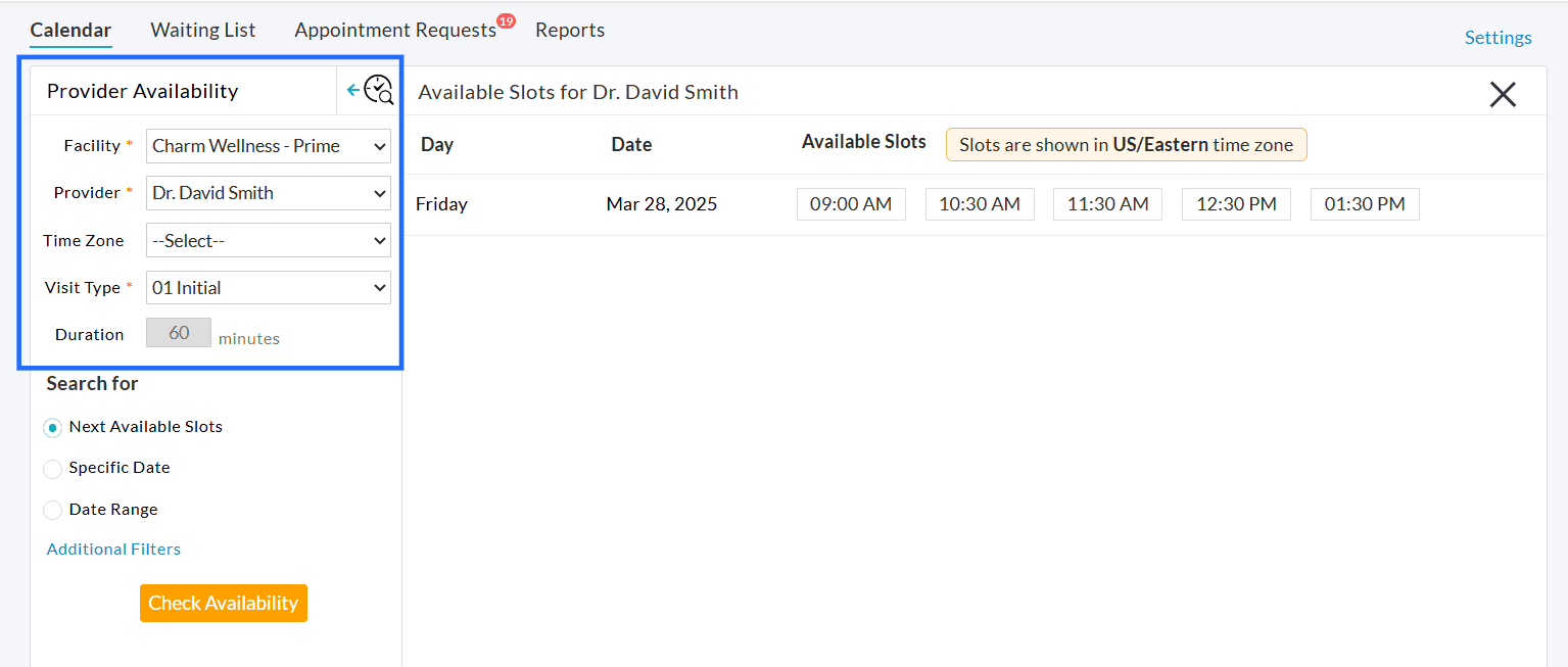 Provider Availability View