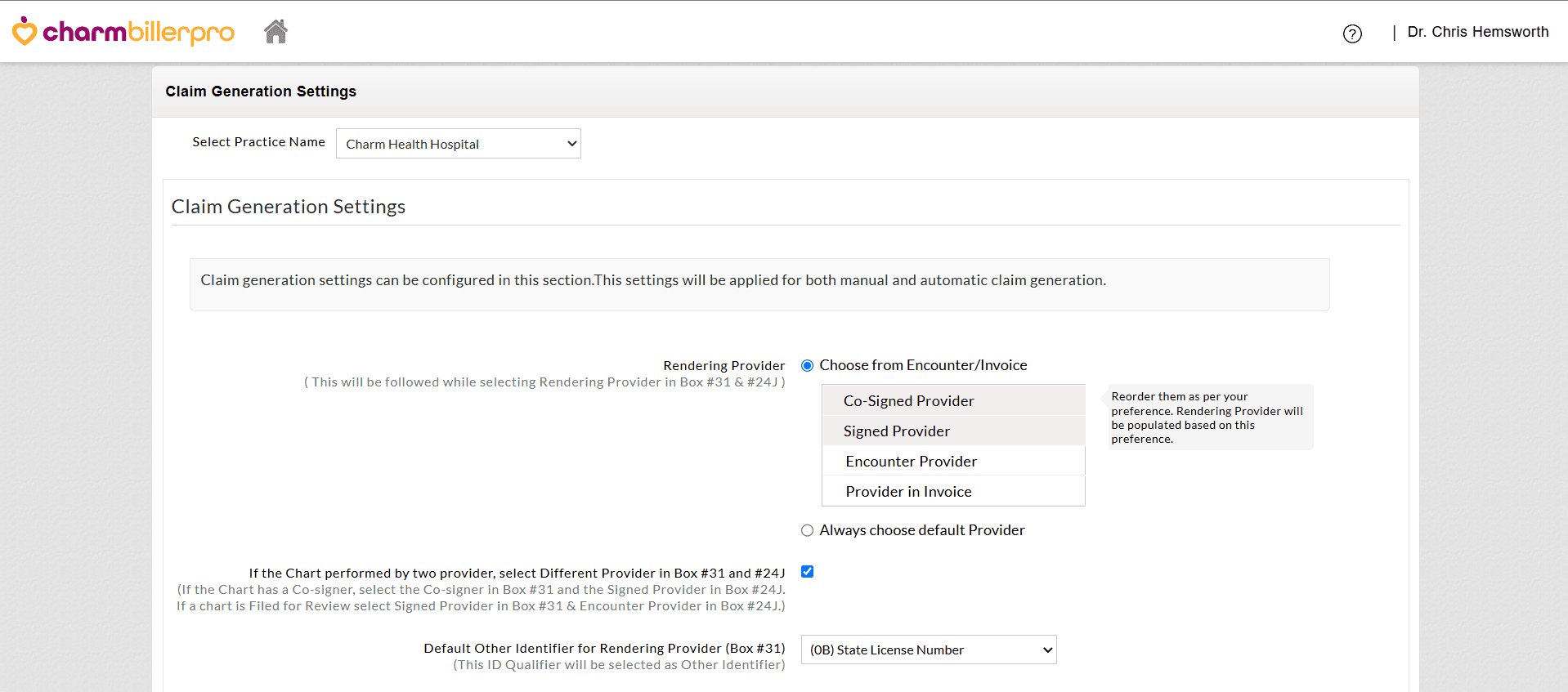 BillerPro Claim Generation Settings