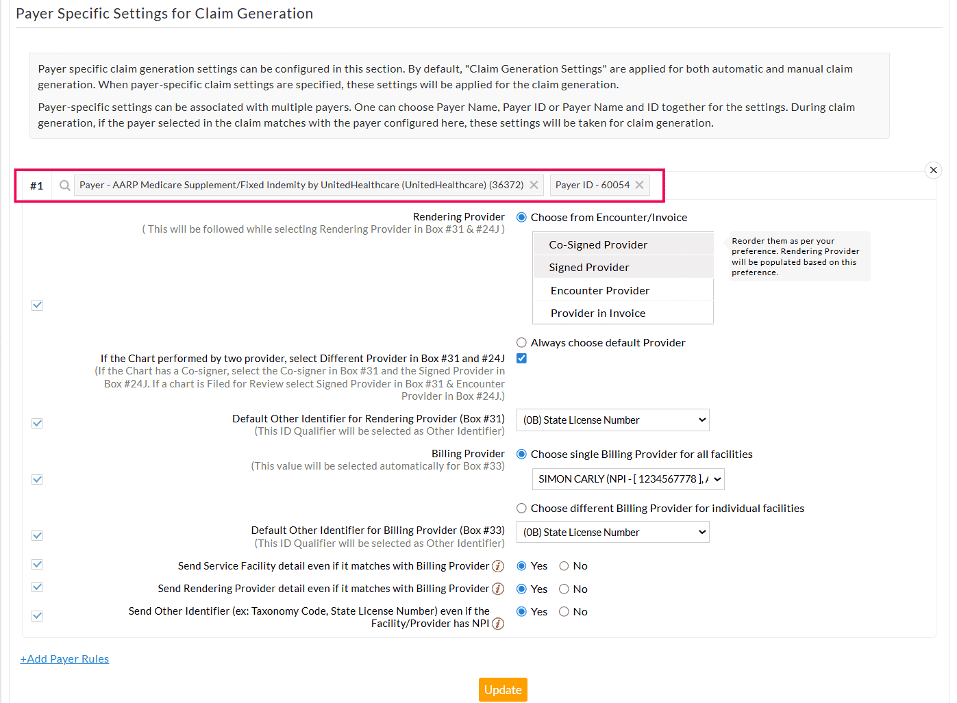 BillerPro Claim Generation Settings