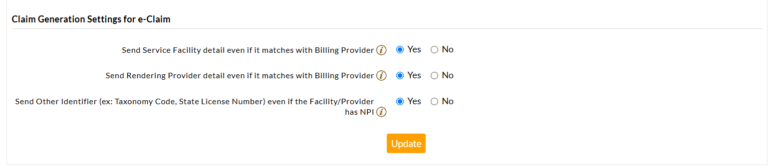 Claim Generation Settings for e-Claim