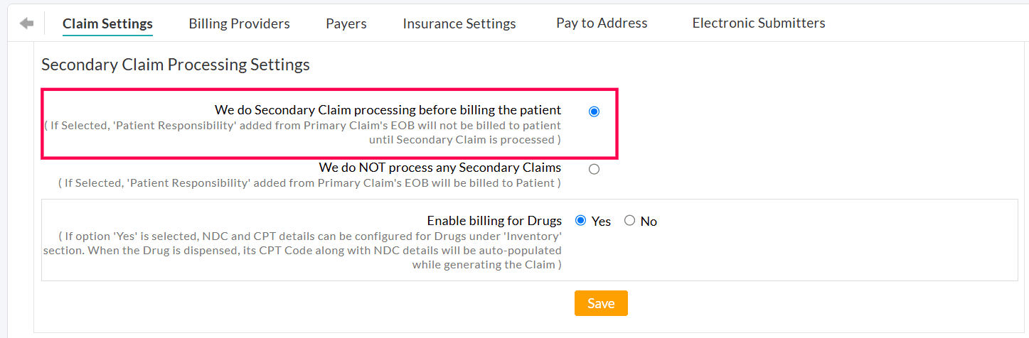 Claim Settings Secondary Claim