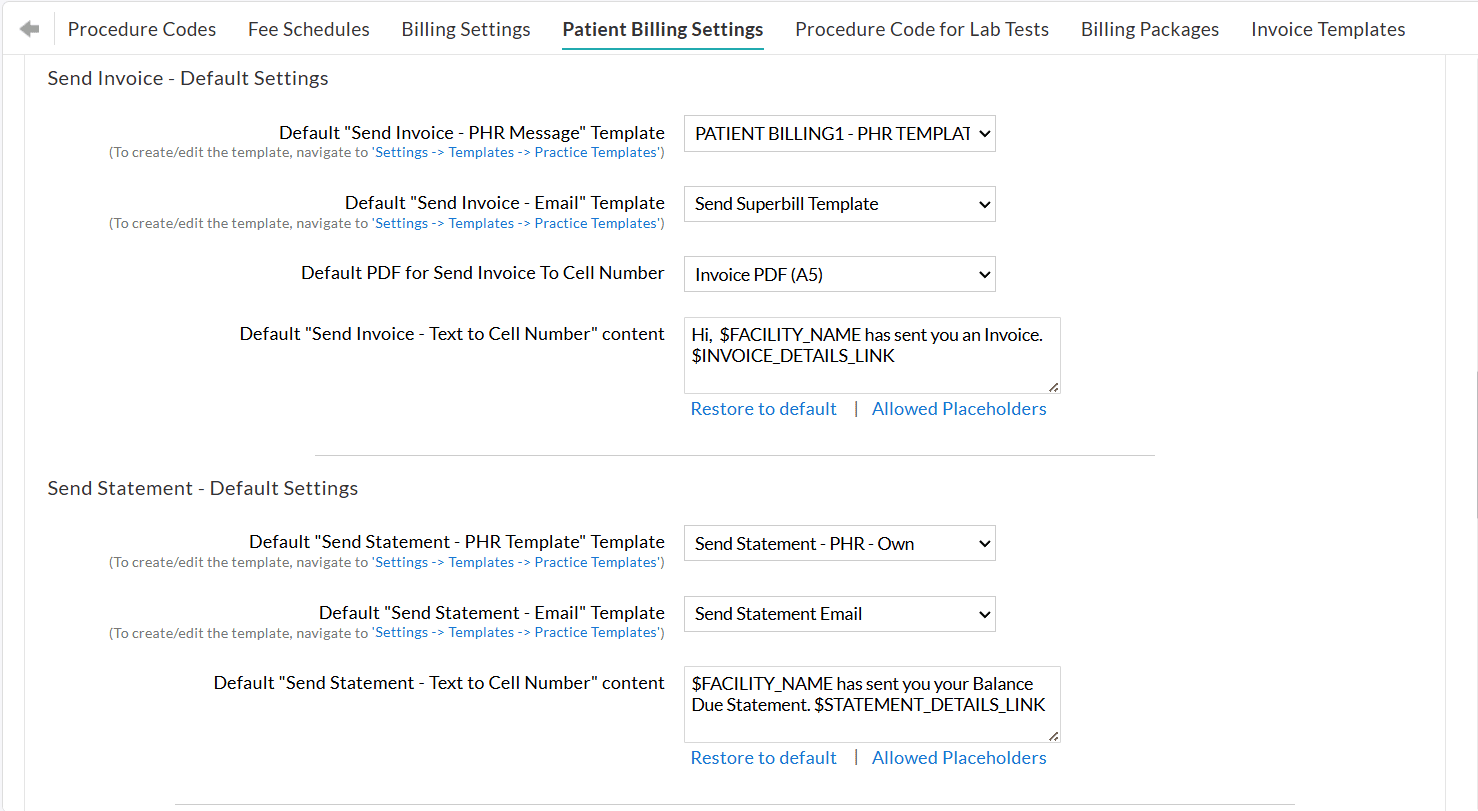 Default Send Invoice and Send Statement Settings