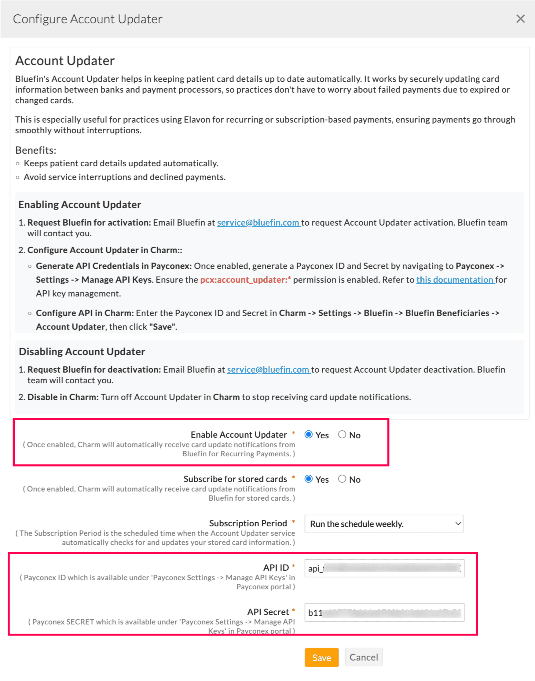 Enable Account Updater in Charm