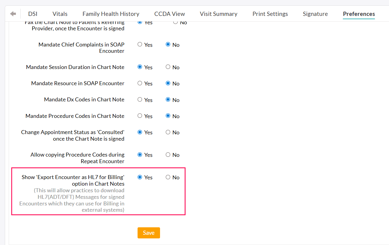 Export Encounter Settings