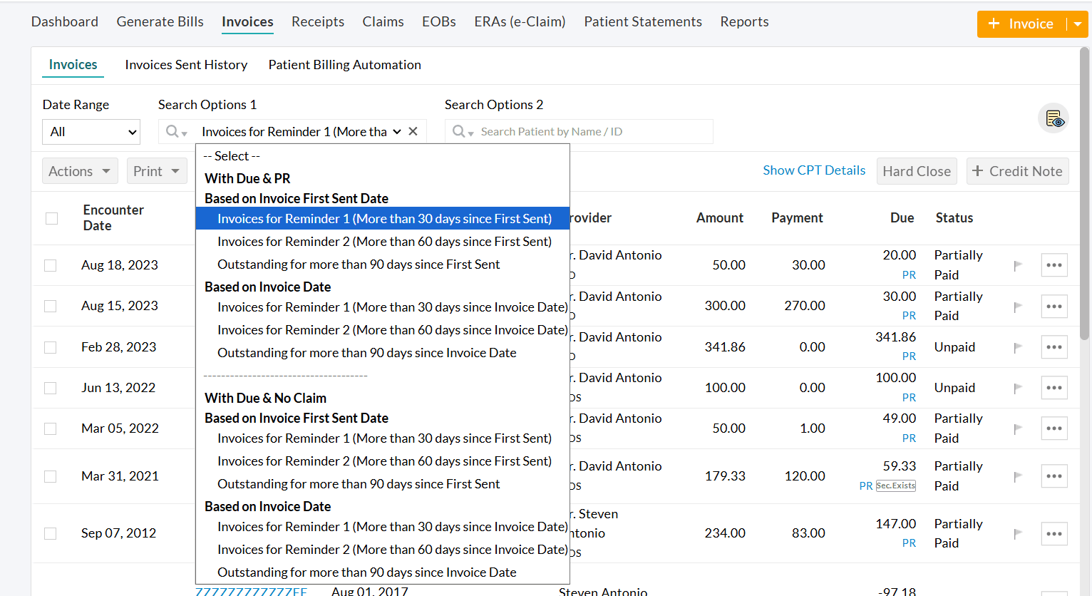 Invoices for Reminder Communication