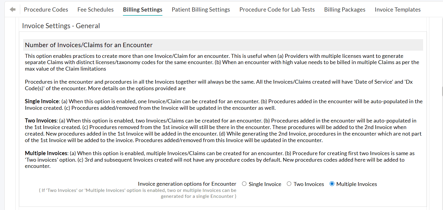 Multiple Invoice Setting Multiple Invoice Setting
